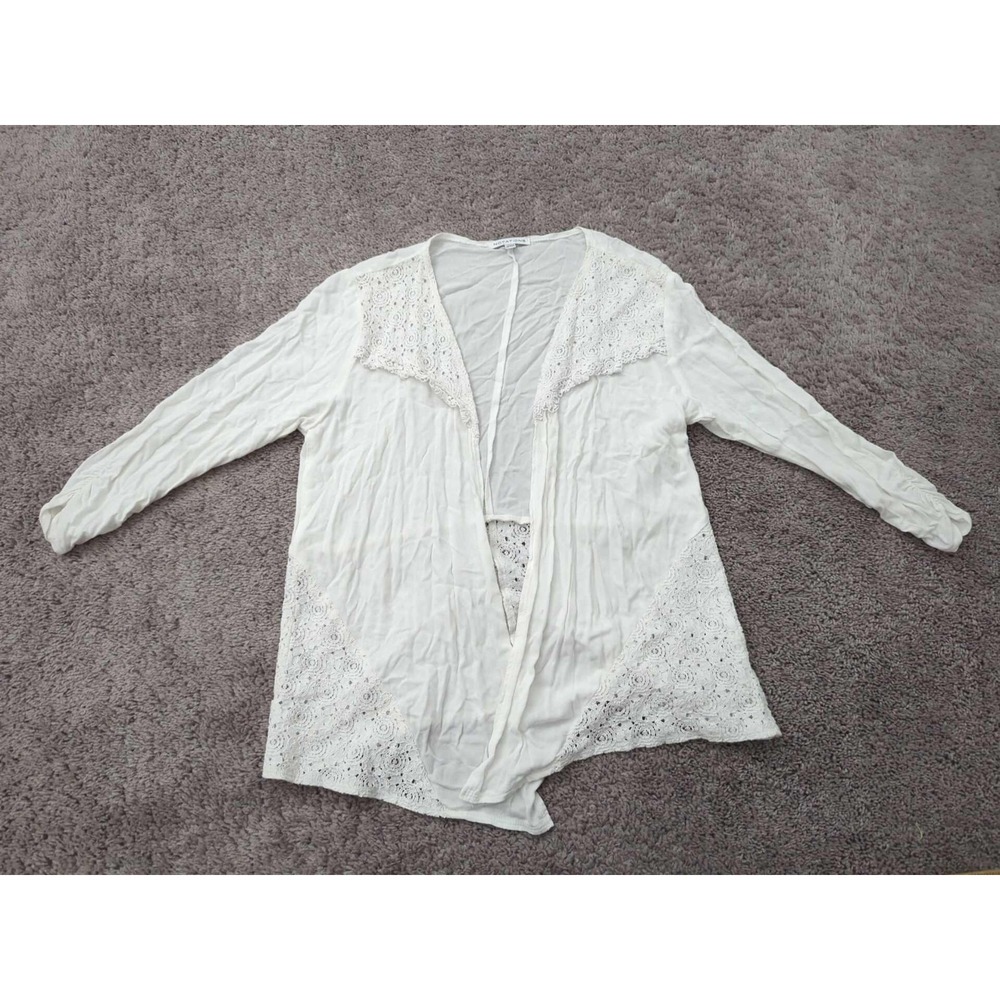 Notations Blouse Womens XL‎ White Long Sleeve Open Front Lace Detail Sheer Boho